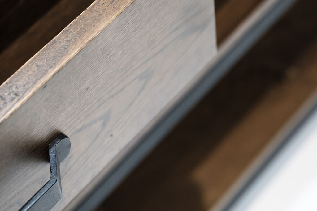 drawer of wooden standalone unit - glam kitchen design